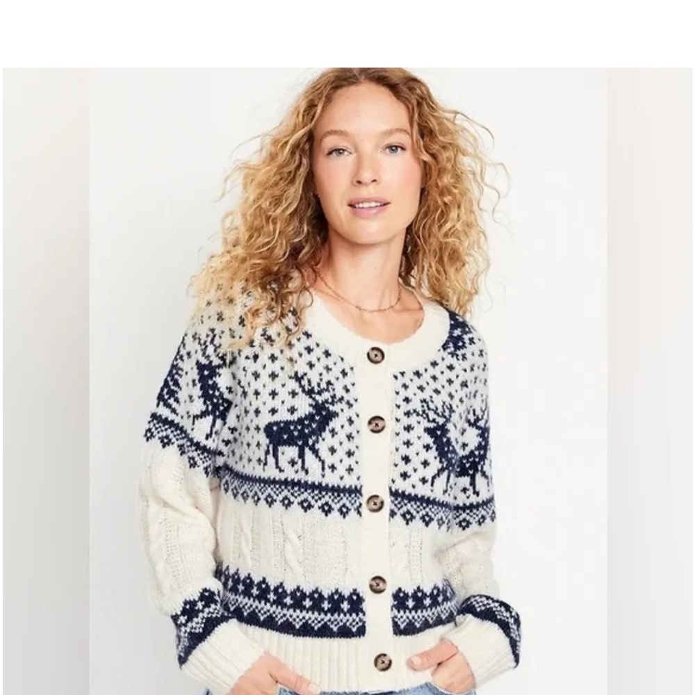 Old Navy - Nordic Fair Isle Reindeer Cardigan Sweater | Excellent Condition